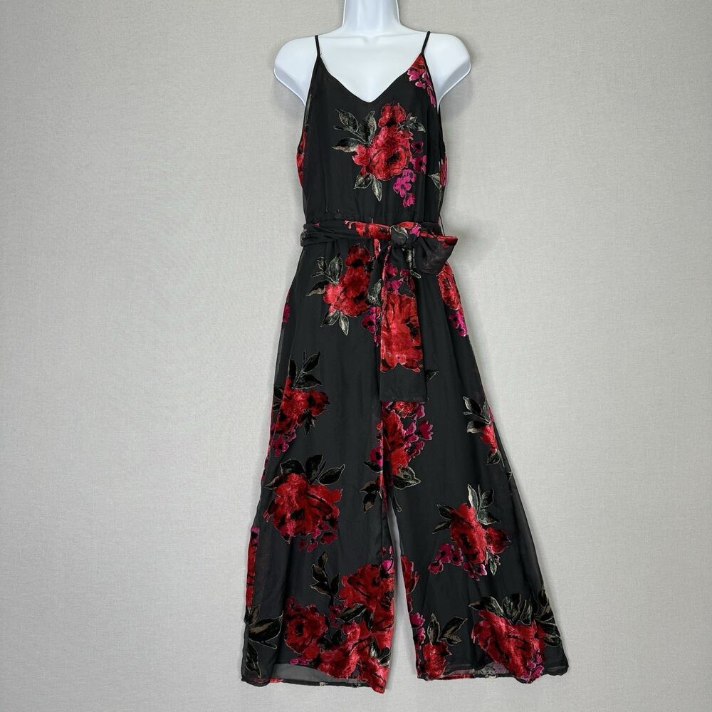 Ett:twa‎ Anthropologie Floral Burnout Jumpsuit Womens Small Black Velvet Motif